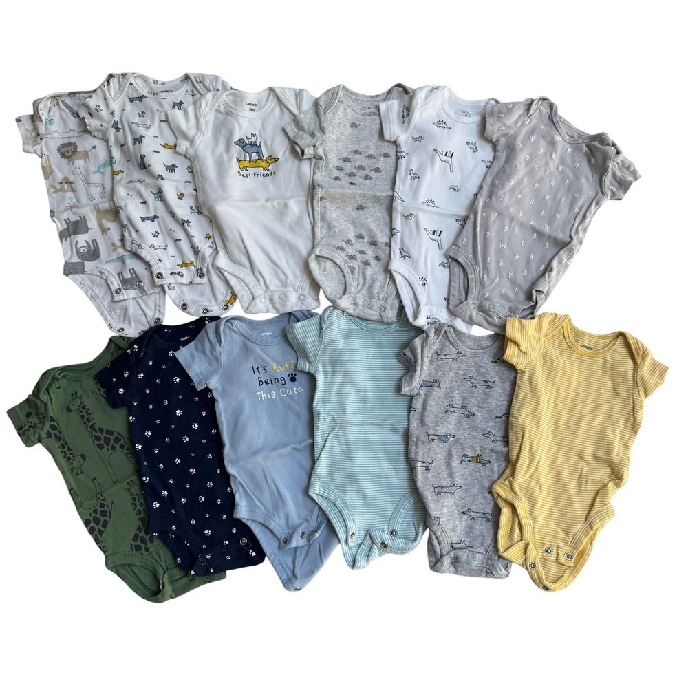 Carters Bodysuit Bundle Lot Baby Boy 0-3 Months Multicolor Animal‎ Striped 11pk